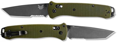 Benchmade Bailout 537SGY-1 Knife - Part Serrated Gray M4 Tanto - Woodland Green Aluminum - AXIS Lock Folder - USA Made