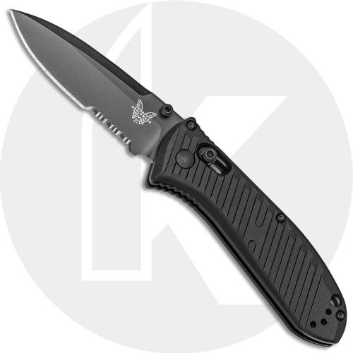 Benchmade 575SBK Mini Presidio II Black Part Serrated Drop Point Folder with Billet Aluminum Handle