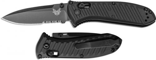 Benchmade 575SBK Mini Presidio II Black Part Serrated Drop Point Folder with Billet Aluminum Handle