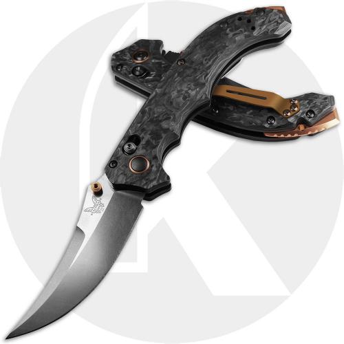 Benchmade Mini Bedlam 865-02 Knife - S90V Scimitar - Marbled Carbon Fiber - USA Made