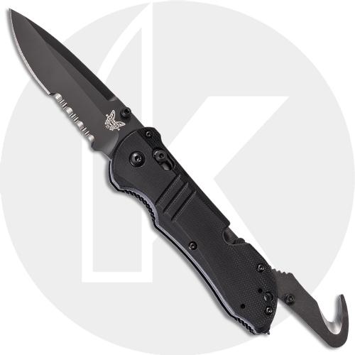 Benchmade 917SBK Tactical Triage Part Serrated Black Drop Point, Seatbelt Cutter and Glassbreaker