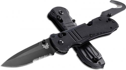 Benchmade 917SBK Tactical Triage Part Serrated Black Drop Point, Seatbelt Cutter and Glassbreaker