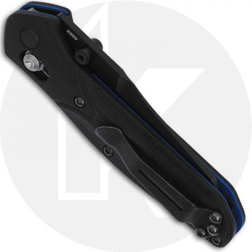 Benchmade Mini Osborne 945BK-1 Knife - Warren Osborne - Black S30V Reverse Tanto - Black G10 with Blue Base Layer - AXIS Lock Fo