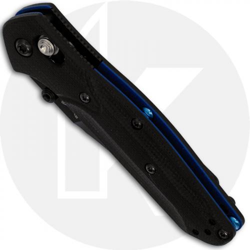 Benchmade Mini Osborne 945BK-1 Knife - Warren Osborne - Black S30V Reverse Tanto - Black G10 with Blue Base Layer - AXIS Lock Fo