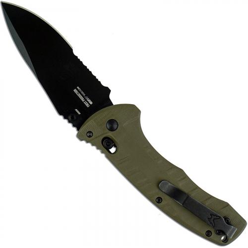 Benchmade 980SBK Turret Knife Part Serrated Black Drop Point, Olive Drab G10 AXIS Lock Folder USA Made