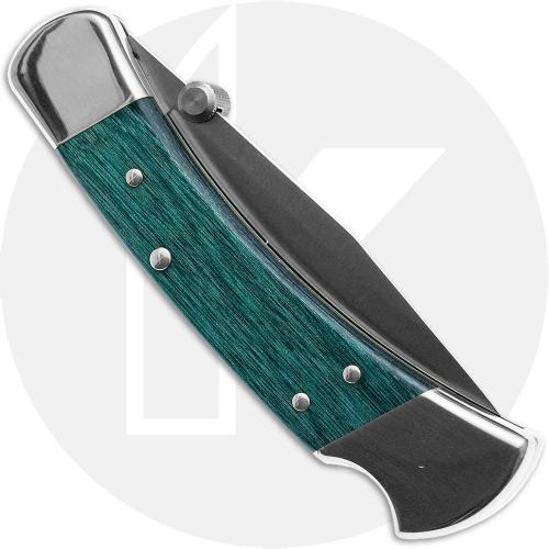 Buck Special Projects Folding Hunter 110LL Knife - Stainless Steel Clip Point - Blue/Green Wood - Discontinued - BNIB