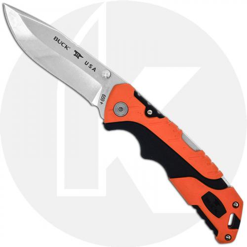 Buck Large Folding Pursuit Pro 0659ORS - S35VN Drop Point - Black GFN and Orange Versaflex Handle - Made in USA