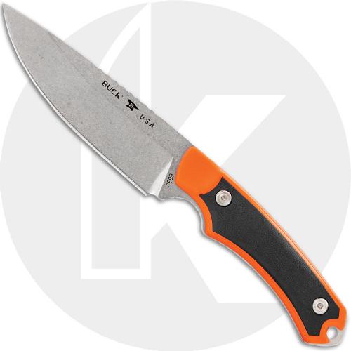 Buck Alpha Guide Select 663ORS Fixed Blade Knife - Stonewash 420HC Drop Point - Orange/Black GFN Handle - Black Nylon Sheath - USA Made