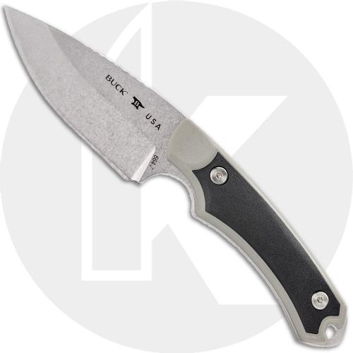 Buck Alpha Hunter Select 664GYS Fixed Blade Knife - Stonewash 420HC Drop Point - Gray/Black GFN - Black Nylon Sheath - USA Made