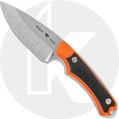 Buck Alpha Hunter Select 664ORS Fixed Blade Knife - Stonewash 420HC Drop Point - Orange/Black GFN - Black Nylon Sheath - USA Made