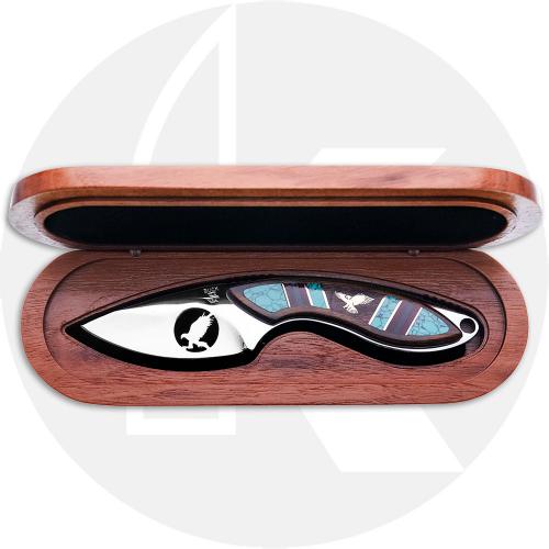 Buck Yellowhorse Sacred Eagle Mini Alpha Hunter Fixed Blade Knife - Limited Edition - Satin 420HC Drop Point - Heritage Walnut with Inlays - USA Made