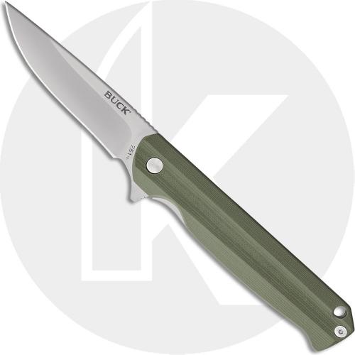 Buck Langford Knife 0251GRS - Value Priced EDC - Satin Drop Point - Green G10 - Liner Lock - Flipper Folder