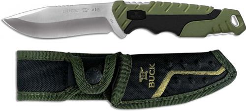 Buck Large Pursuit Fixed Blade 0656GRS - Drop Point - Black GFN and Green Versaflex Handle - Made in USA