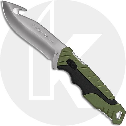 Buck Large Pursuit Fixed Blade 0657GRG - Gut Hook - Black GFN and Green Versaflex Handle - Made in USA