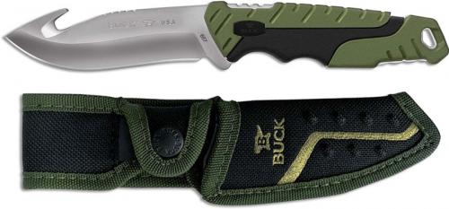 Buck Large Pursuit Fixed Blade 0657GRG - Gut Hook - Black GFN and Green Versaflex Handle - Made in USA