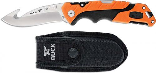 Buck Large Folding Pursuit Pro 0660ORG - S35VN Gut Hook - Black GFN and Orange Versaflex Handle - Made in USA