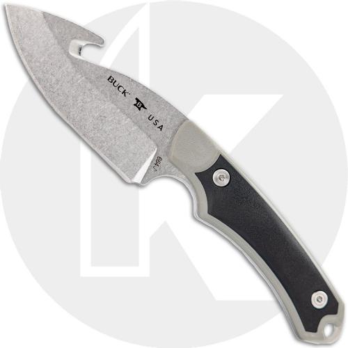 Buck Alpha Hunter Guthook Select 664GYG Fixed Blade Knife - Stonewash 420HC Guthook - Gray/Black GFN - Black Nylon Sheath - USA Made