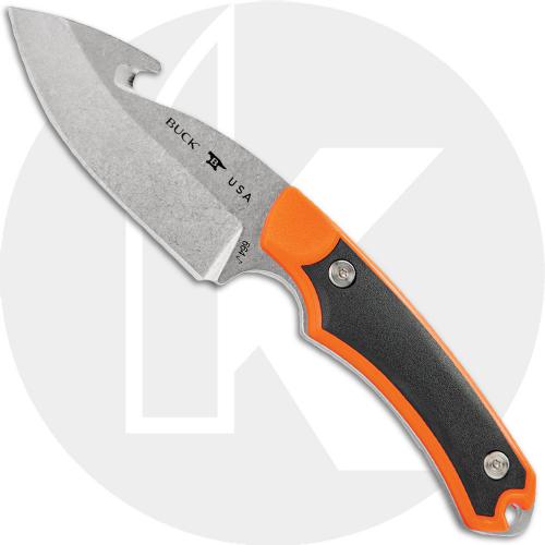 Buck Alpha Hunter Guthook Select 664ORG Fixed Blade Knife - Stonewash 420HC Guthook - Orange/Black GFN - Black Nylon Sheath - USA Made