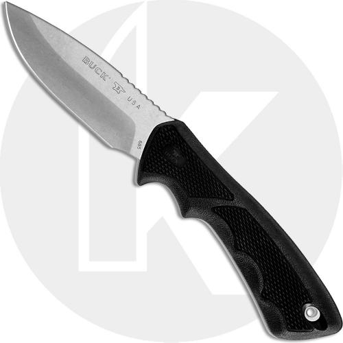 Buck Large BuckLite Max II Knife 0685BKS - Drop Point Fixed Blade - Black Rubber Handle - Made in USA