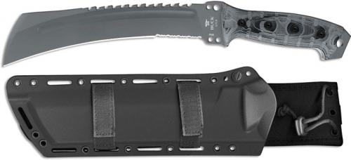 Buck Talon Knife 0808BKX - Part Serrated - Sniper Grey 5160 - Sawback American Tanto Fixed Blade - Black G10 - Made in USA