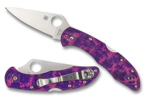 Spyderco Delica 4 Knife Flat Ground VG10 with Pink and Purple Zome FRN Limited Run