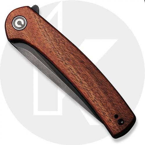 CIVIVI Mini Asticus Knife C19026B-5 - Black Stonewash Drop Point - Cuibourtia Wood - Liner Lock Flipper Folder