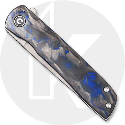 CIVIVI Bo Knife C20009B-A - Brad Zinker EDC - Gray Stonewash Nitro-V Drop Point - Carbon Fiber Blue - Liner Lock - Flipper Folde