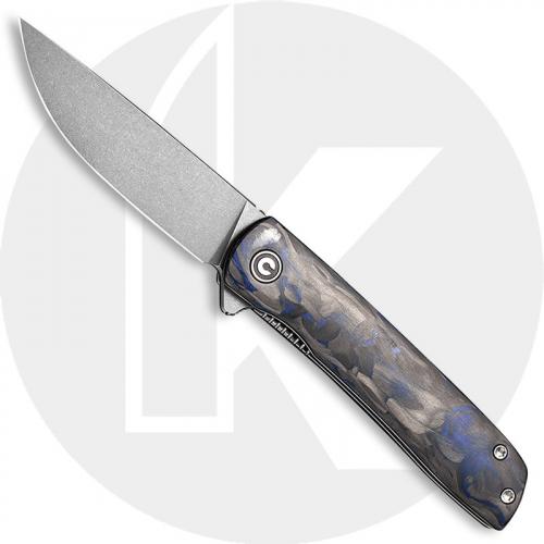 CIVIVI Bo Knife C20009B-A - Brad Zinker EDC - Gray Stonewash Nitro-V Drop Point - Carbon Fiber Blue - Liner Lock - Flipper Folder