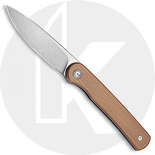 CIVIVI Stylum Knife C20010B-A - Value Price EDC - Gray Stonewash Drop Point - Brown Micarta - Slip Joint - Front Flipper Folder