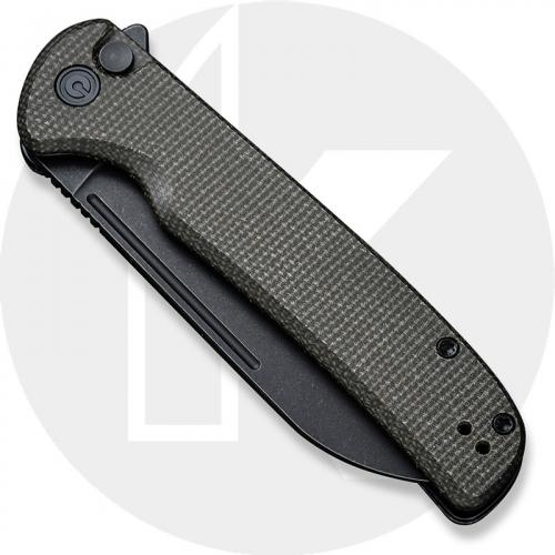 CIVIVI Chevalier C20022-2 - Black Stonewash 14C28N - Dark Green Micarta - Button Lock Flipper Folder