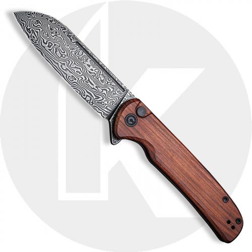 CIVIVI Chevalier C20022-DS1 - Black Damascus - Cuibourtia Wood - Button Lock Flipper Folder