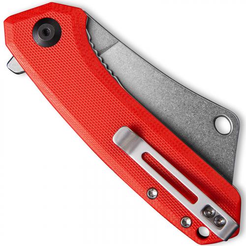 CIVIVI Mini Mastodon Knife C2011B - Stonewash Cleaver Style Blade - Red G10 - Liner Lock Flipper Folder