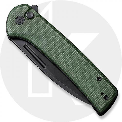 CIVIVI Conspirator C21006-2 - Black Stonewash Nitro-V - Green Micarta - Button Lock Flipper Folder