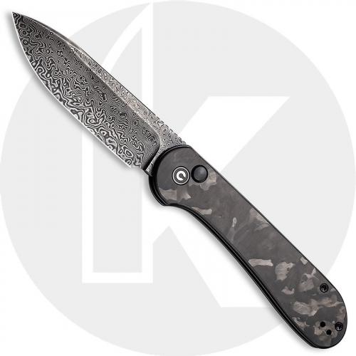 CIVIVI Button Lock Elementum C2103DS-3 - Black Hand Rubbed Damascus - Black Marble Carbon Fiber - Manual Action - Button Lock Folder