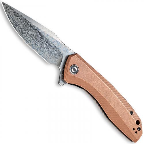 CIVIVI Baklash Knife C801DS-2 - Damascus Drop Point - Stonewash Copper - Liner Lock Flipper Folder