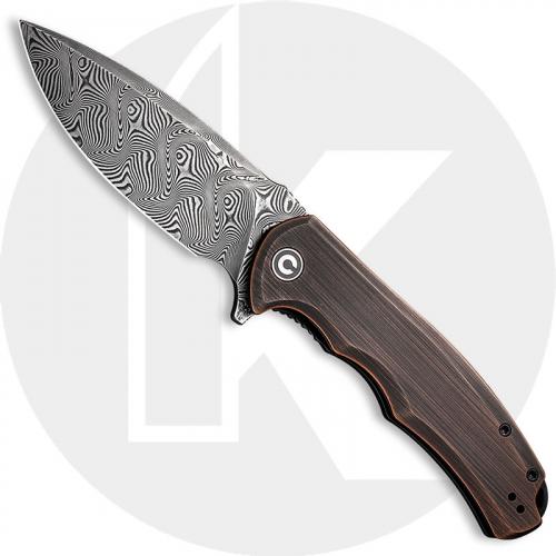 CIVIVI Praxis Knife C803DS-3 - Black Hand Rubbed Damascus Drop Point - Black Hand Rubbed Copper - Liner Lock Flipper Folder