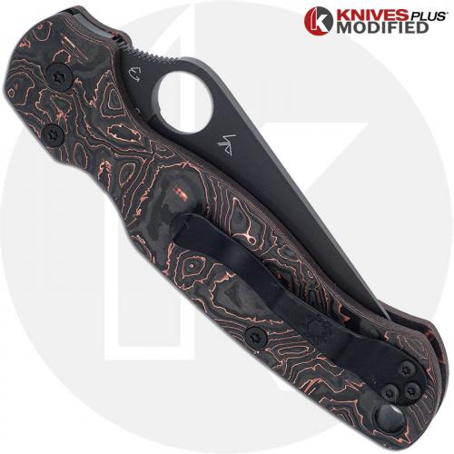 MODIFIED Spyderco Para Military 2 Knife with Black DLC Blade + KP Copper Carbon Fiber Scales