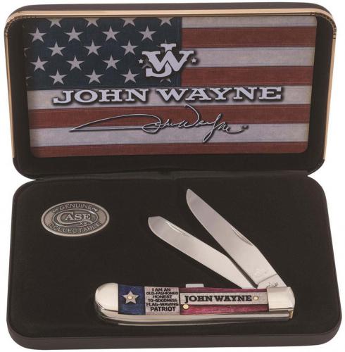 Case 10702 John Wayne Trapper Knife Commemorative Set Embellished Smooth Natural Bone 6254SS