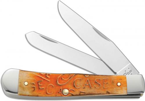 Case Trapper Knife, Carved Persimmon Orange Bone, CA-22082