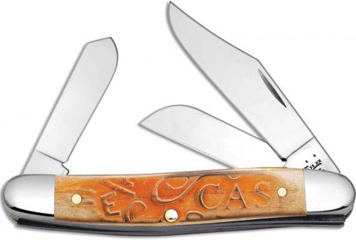 Case Stockman Knife, Carved Persimmon Orange Bone, CA-22084