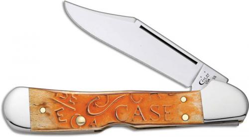 Case CopperLock Knife, Carved Persimmon Orange Bone, CA-22085