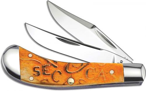 Case Saddlehorn Knife, Carved Persimmon Orange Bone, CA-22086