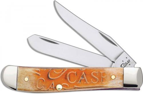 Case Mini Trapper Knife, Carved Persimmon Orange Bone, CA-22087