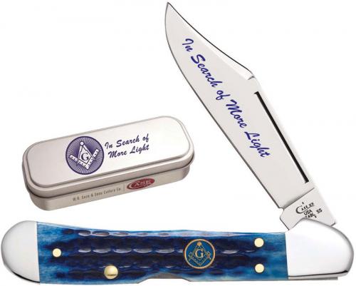 Case Masonic Mini CopperLock Knife 25531 Blue Bone with Gift Tin 61749LSS