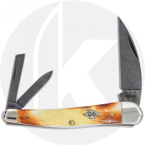 Case Seahorse Whittler Knife 02856 - Raindrop Damascus - Burnt Natural Bone - 6355WH DAM - Discontinued - BNIB - LTD 500