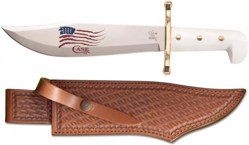 Case 03055 Bowie Knife - US Flag - Smooth White Synthetic Handle BOWIESS