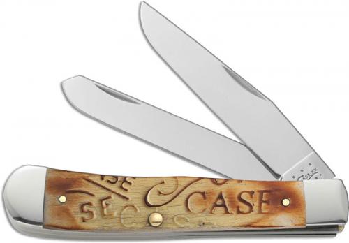Case Trapper Knife, Burnt Oatmeal Carved Bone, CA-31755