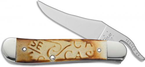 Case RussLock Knife, Burnt Oatmeal Carved Bone, CA-31756