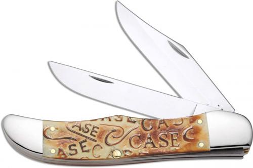 Case Folding Hunter Knife, Burnt Oatmeal Carved Bone, CA-31759