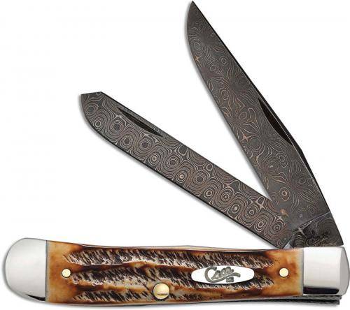 Case Trapper Knife 34800 Limited Damascus Blades BoneStag Handle 6.5254DAM